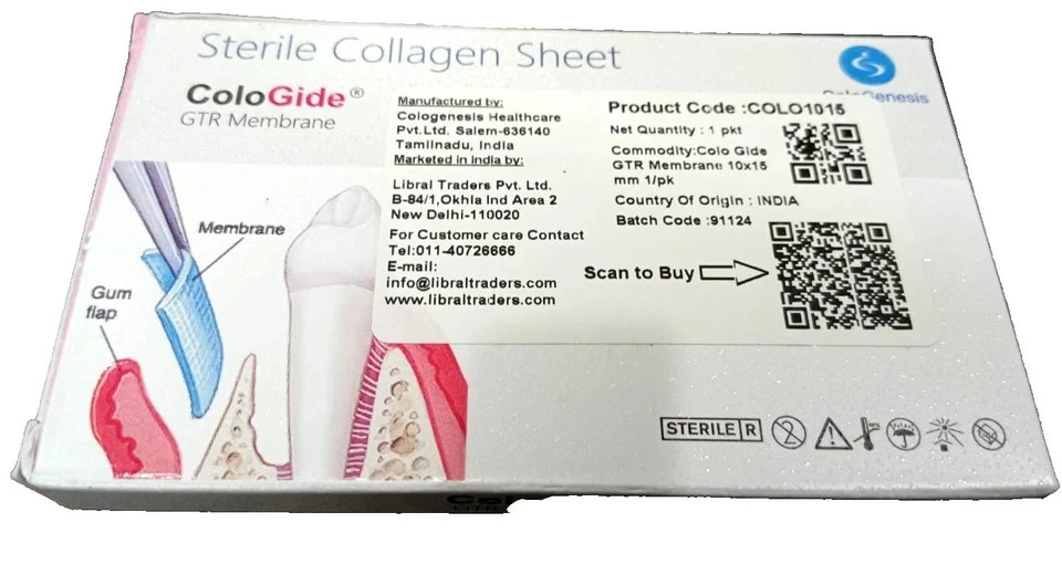 Membrane 10x15mm USA Tariff Paid Pack of 10 Colo Gide Sterile Collagen Sheet GTR