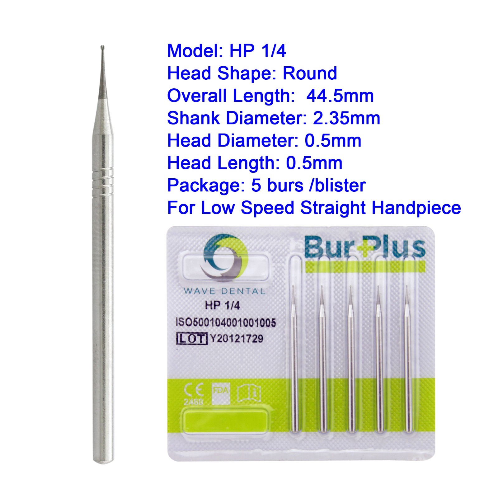 Wave Dental HP Burs Carbide Long Round Bur 44.5m Straight Low Speed HP 1/4 6 8