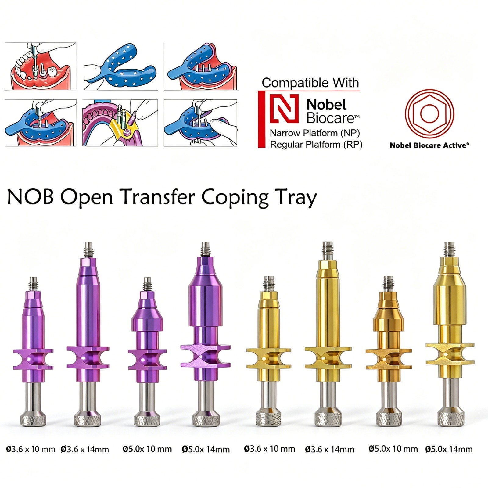 US Dental fit Nobel Active BIOCARE NP/RP Impression Transfer Coping Open Tray