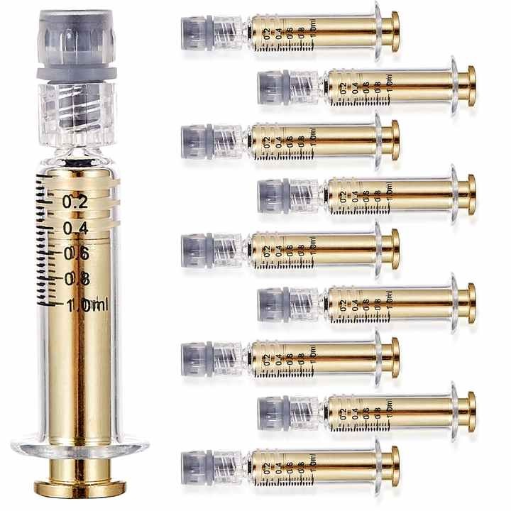 New 10/20Pcs 1ml Metal Glass Oil Syringe – Gold/Silver/Clear Color Glass Syringe