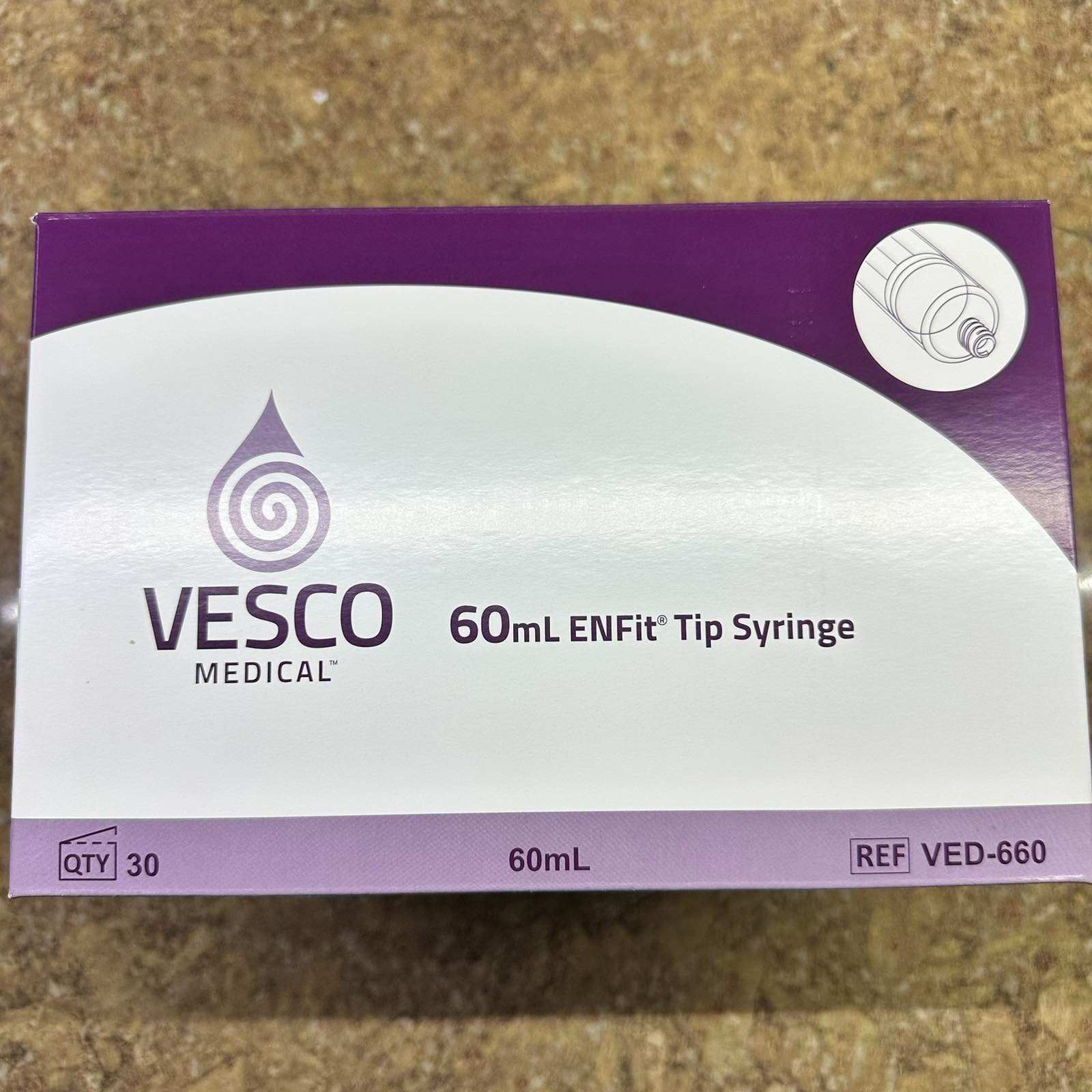 New Sealed Vesco Medical ENFIT Tip Syringe 60ML VED-660 Box of 30