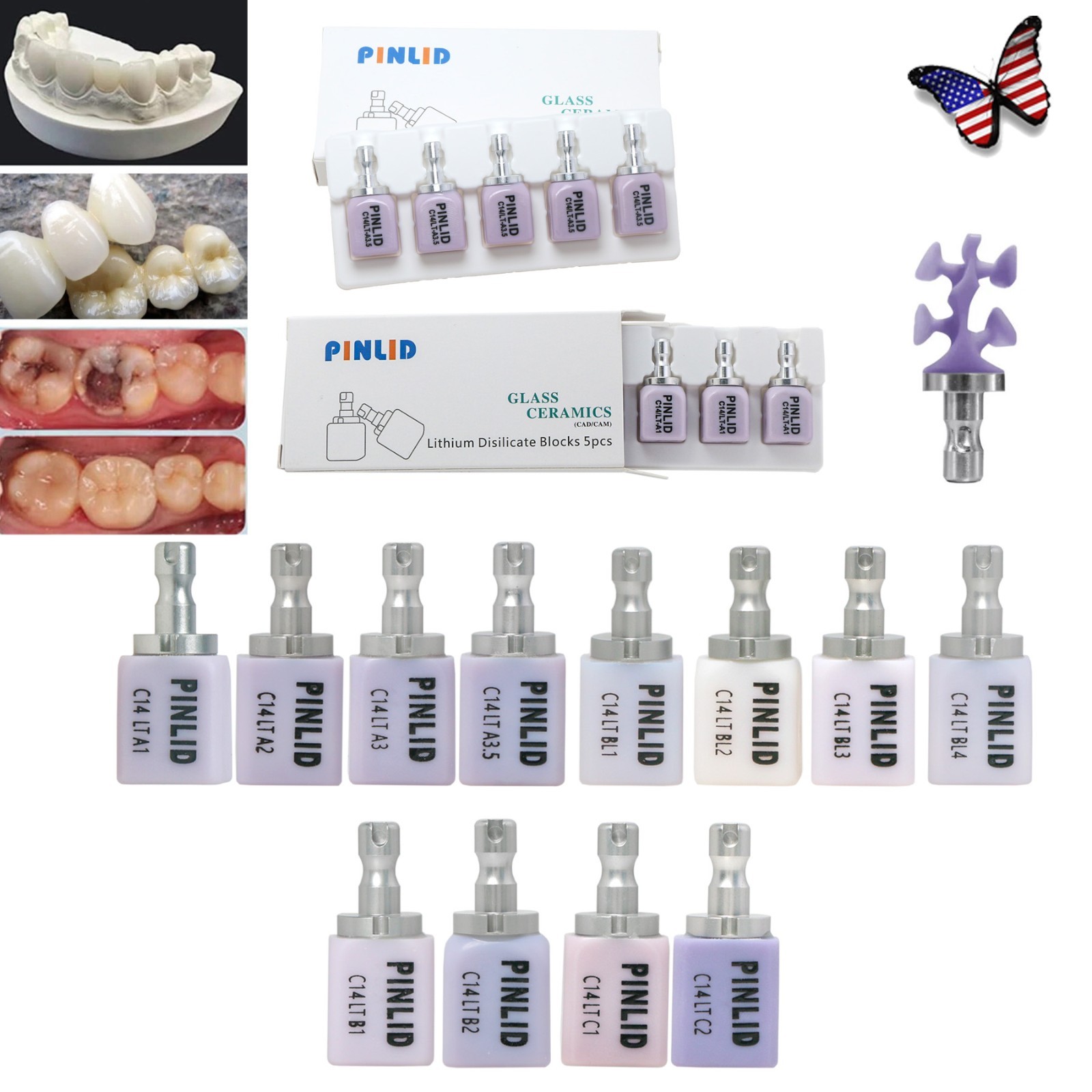 LT C14 Dental Glass Ceramic Lithium Dislicate Blocks Cerec Emax CAD CAM 5Pcs/Box