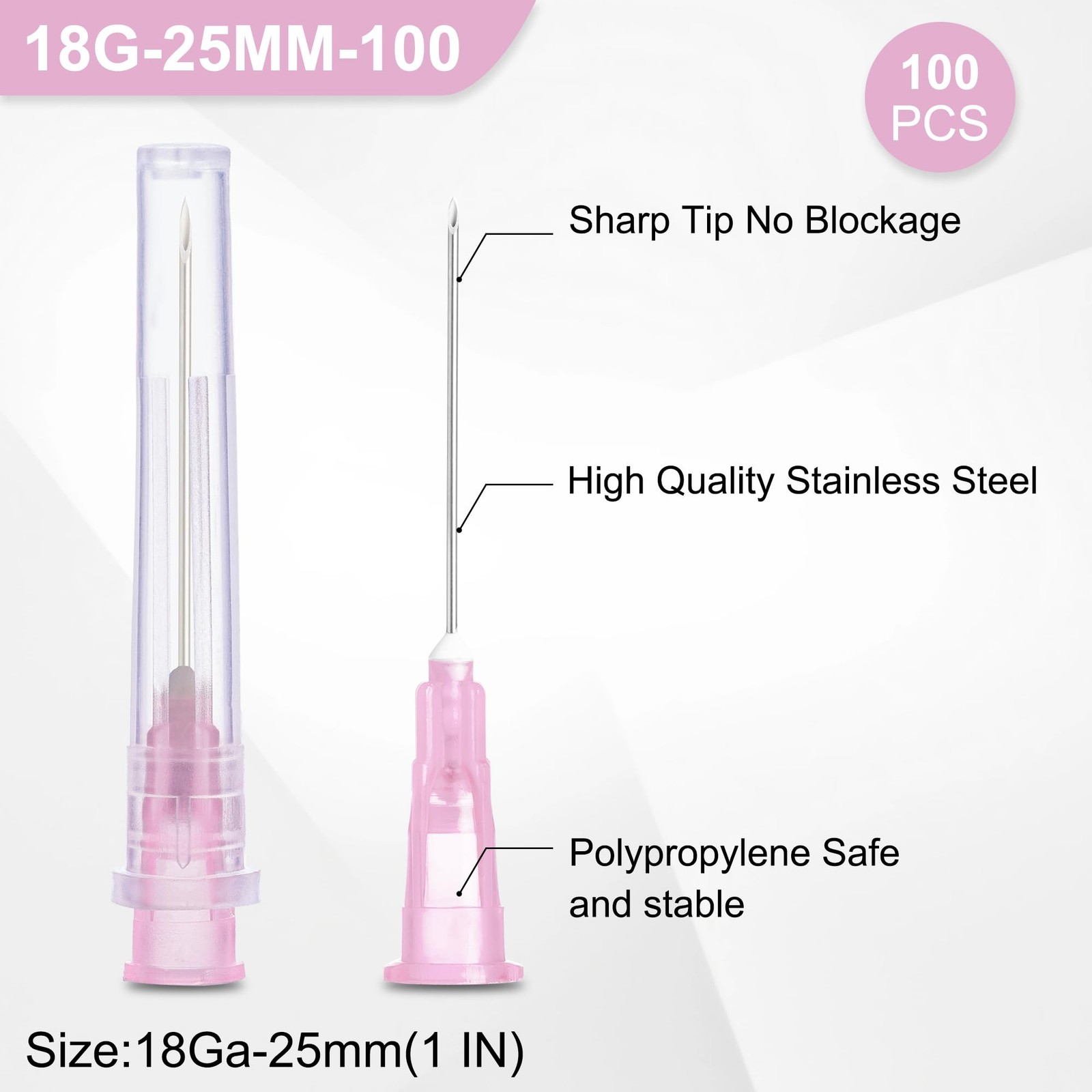 100PCS 18G 1 Inch Luer Lock Dispensing Needles Individually Packed Sterile Pack