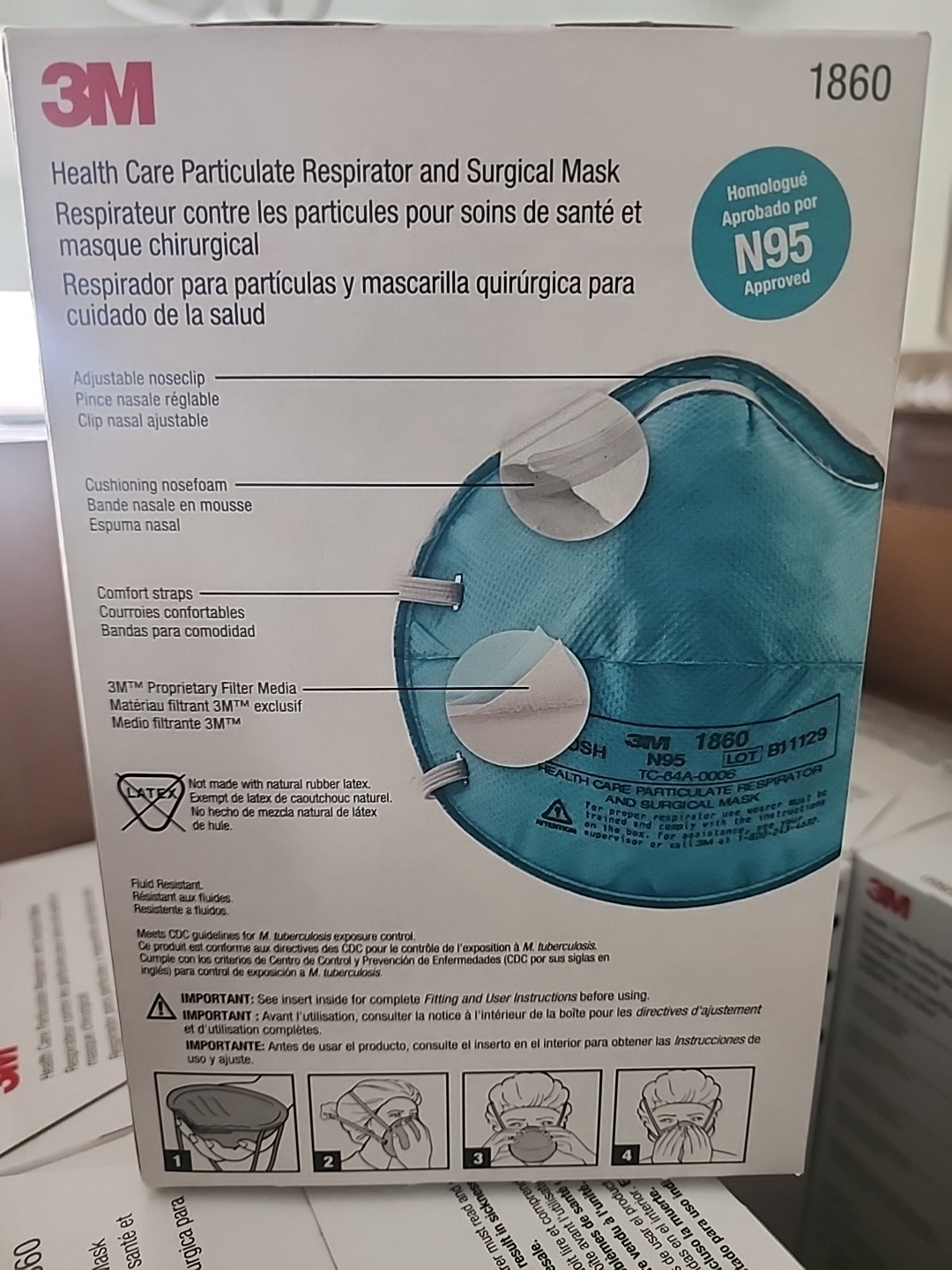 3M 1860 N95 Particulate Respirator Surgical Mask – 20 Masks per Box
