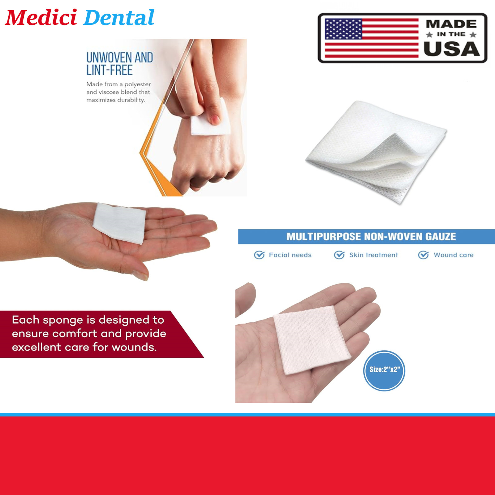 2×2 Non Woven Sponges 4-Ply, Non-Sterile Cotton Dental Gauze (200 Pack) OSHA +
