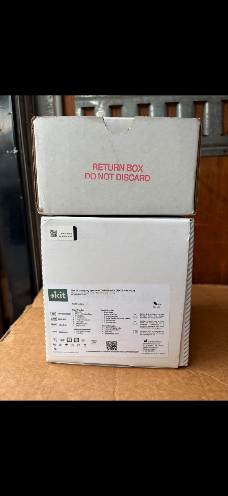 specimen collection kit designed for home use to collect biological samples for