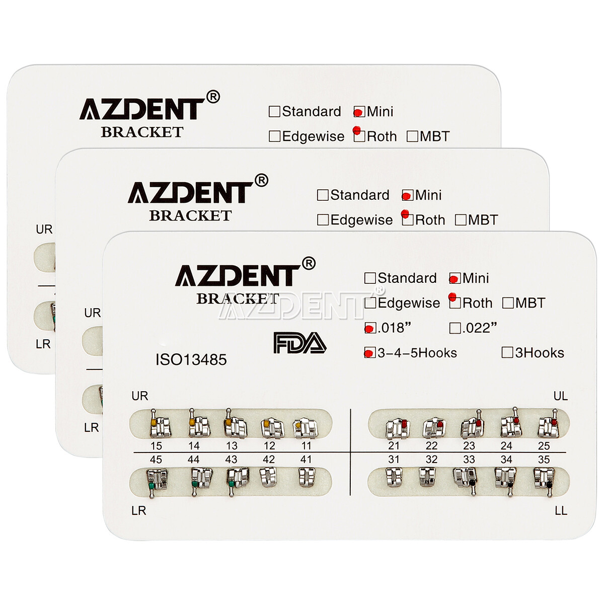 10 Kits AZDENT Dental Orthodontic Metal Bracket Braces Mini Roth .018 Hooks 345