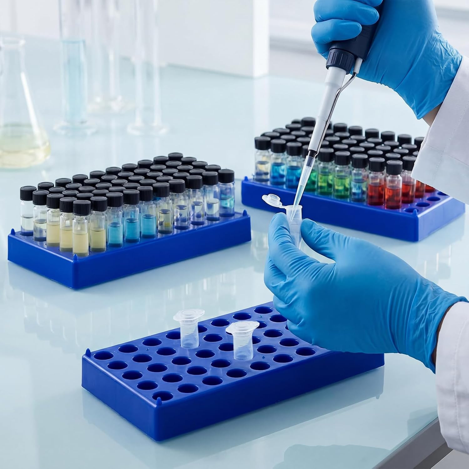 6 Pack 50 Hole Vial Rack 13mm Tube Holder for 2mL HPLC Sample Bottles Blue