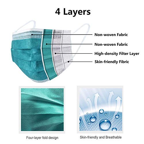4 Ply Disposable Face Mask Protective(50PCS), Elastic Earloops, Single Use- G…