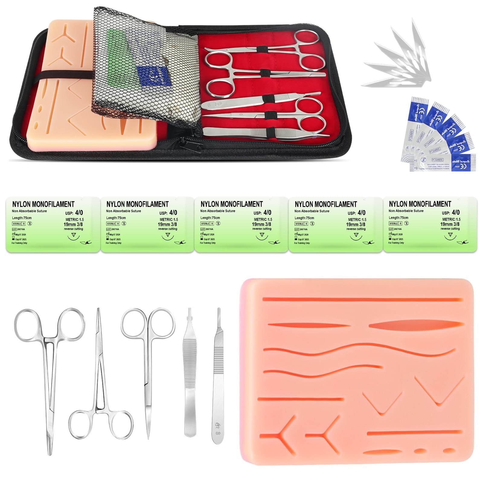Kit de práctica de sutura para estudiantes de medicina, almohadilla de silicona