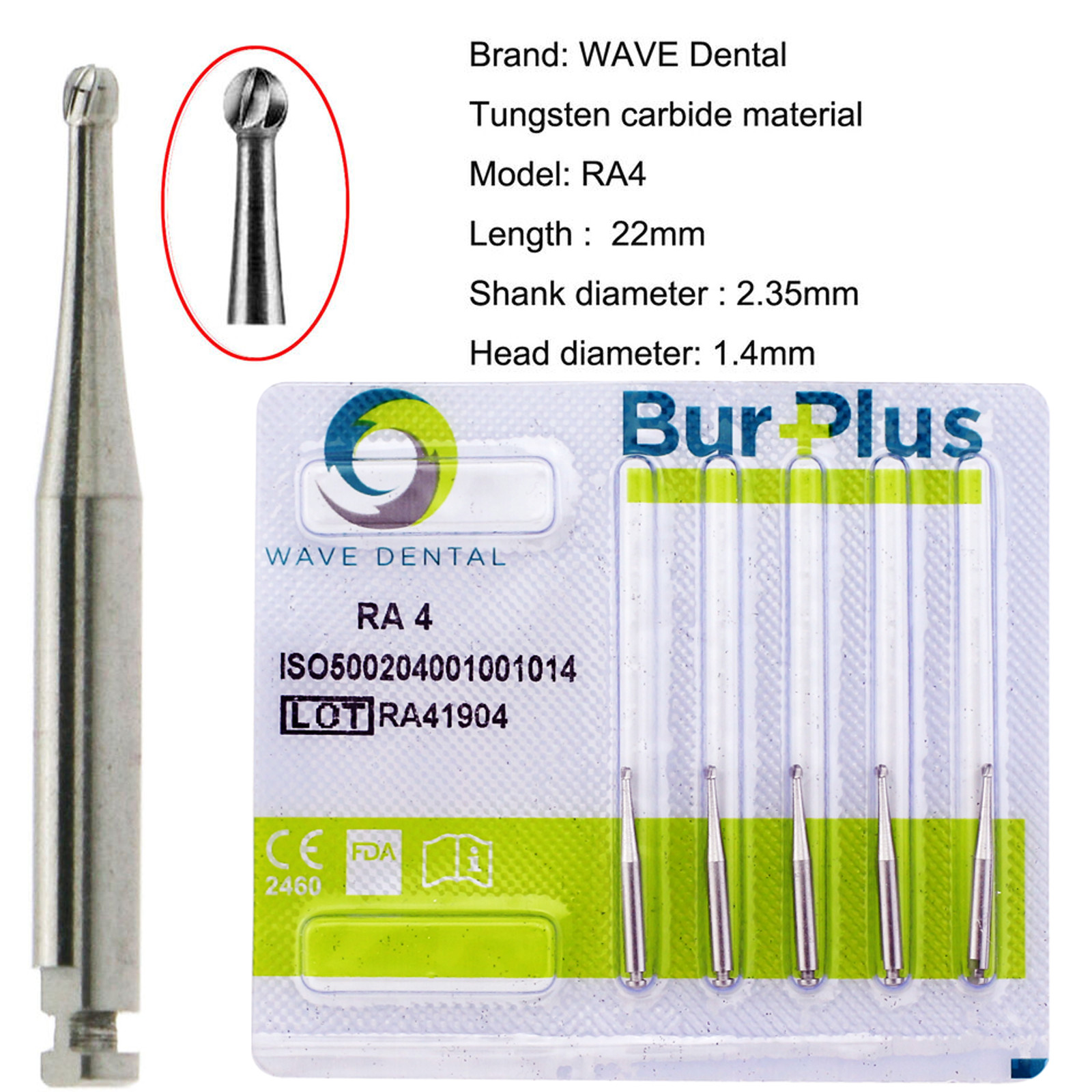 WAVE Dental RA Round Latch Type Carbide Bur Midwest LA For Low Speed Handpiece