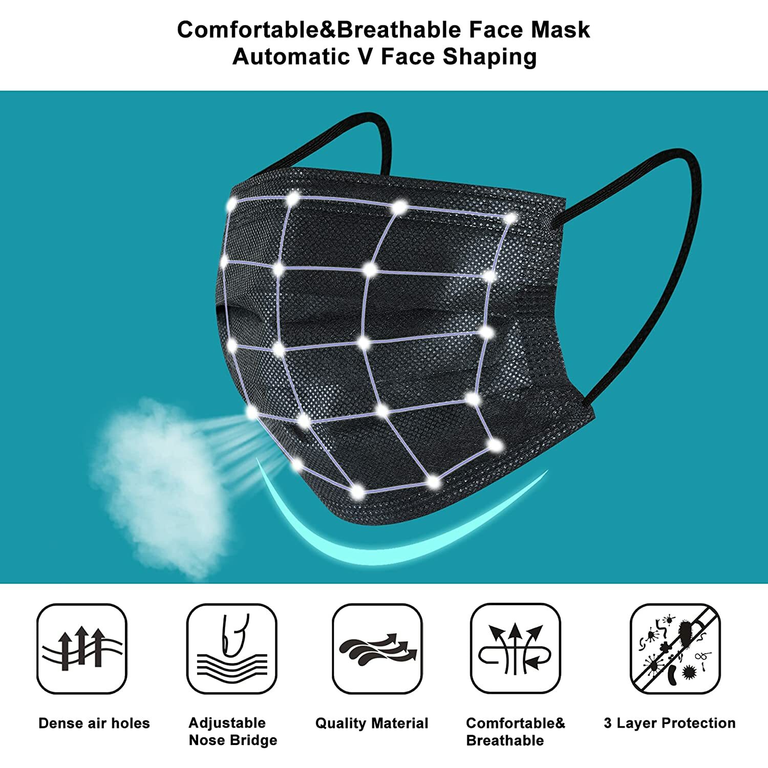 50 Pcs Black White Face Mask Disposable Non Medical Surgical Earloop Mouth Cover