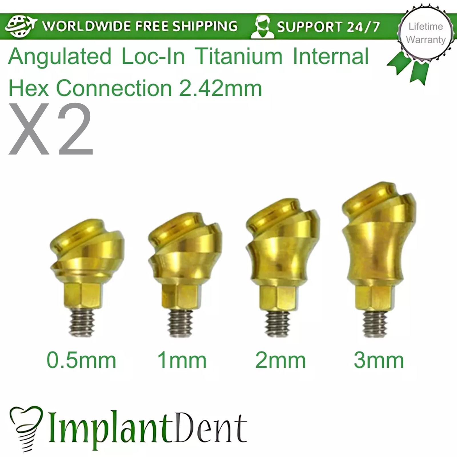 2x Angulated 30° Lokator Titanium Attachment Dental Int Hex Connection 2.42mm