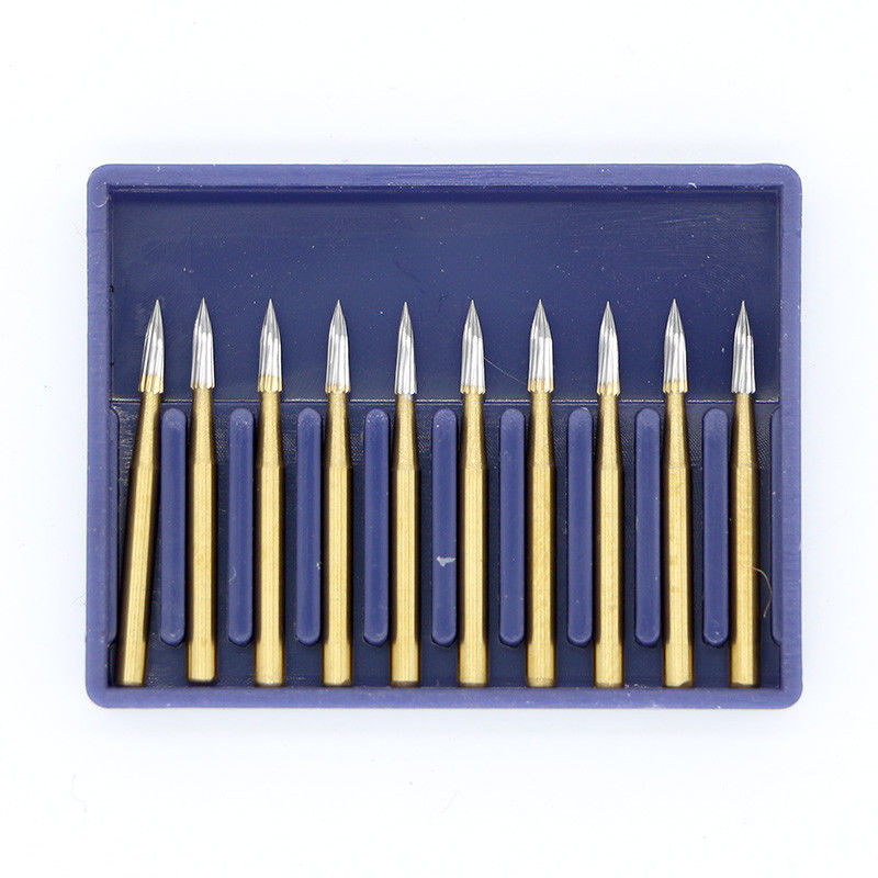 10 Pcs/Box Dental Trimming & Finishing Gold Burs Tungsten Carbide Burs 11 Sizes