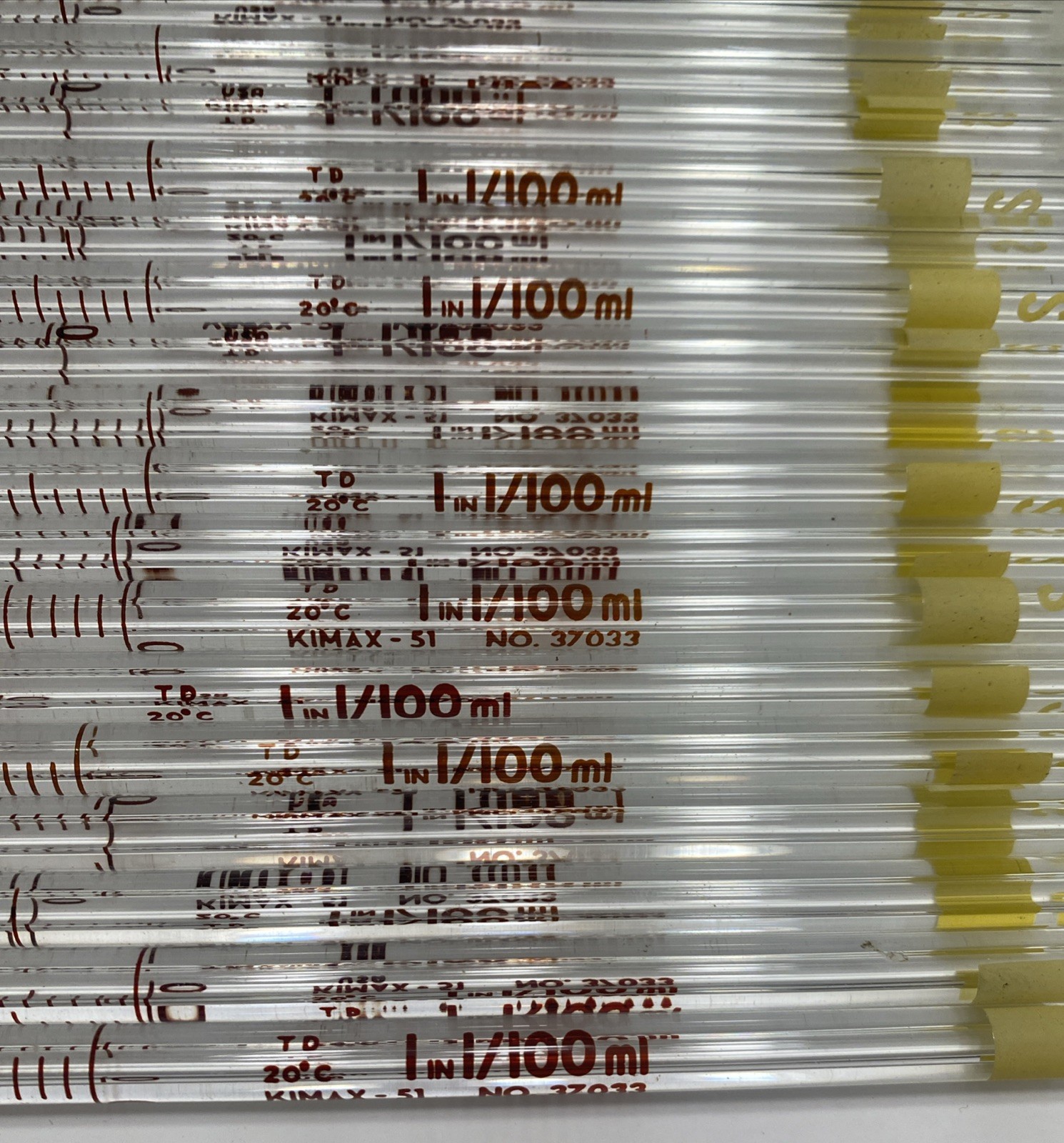 Lot Of 44 Mixed Kimble Kimax Glass Pipettes Pipets Various Sizes 37033, 37034