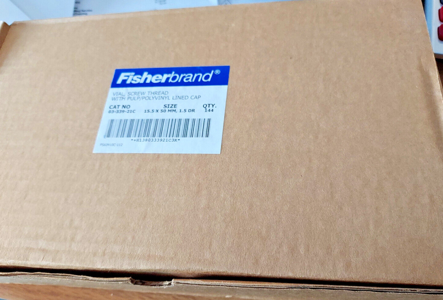 FISHERBRAND Vials screw thread cap (15.5x50mm) 1.5 Dram # 03-339-21C, Qty. 144