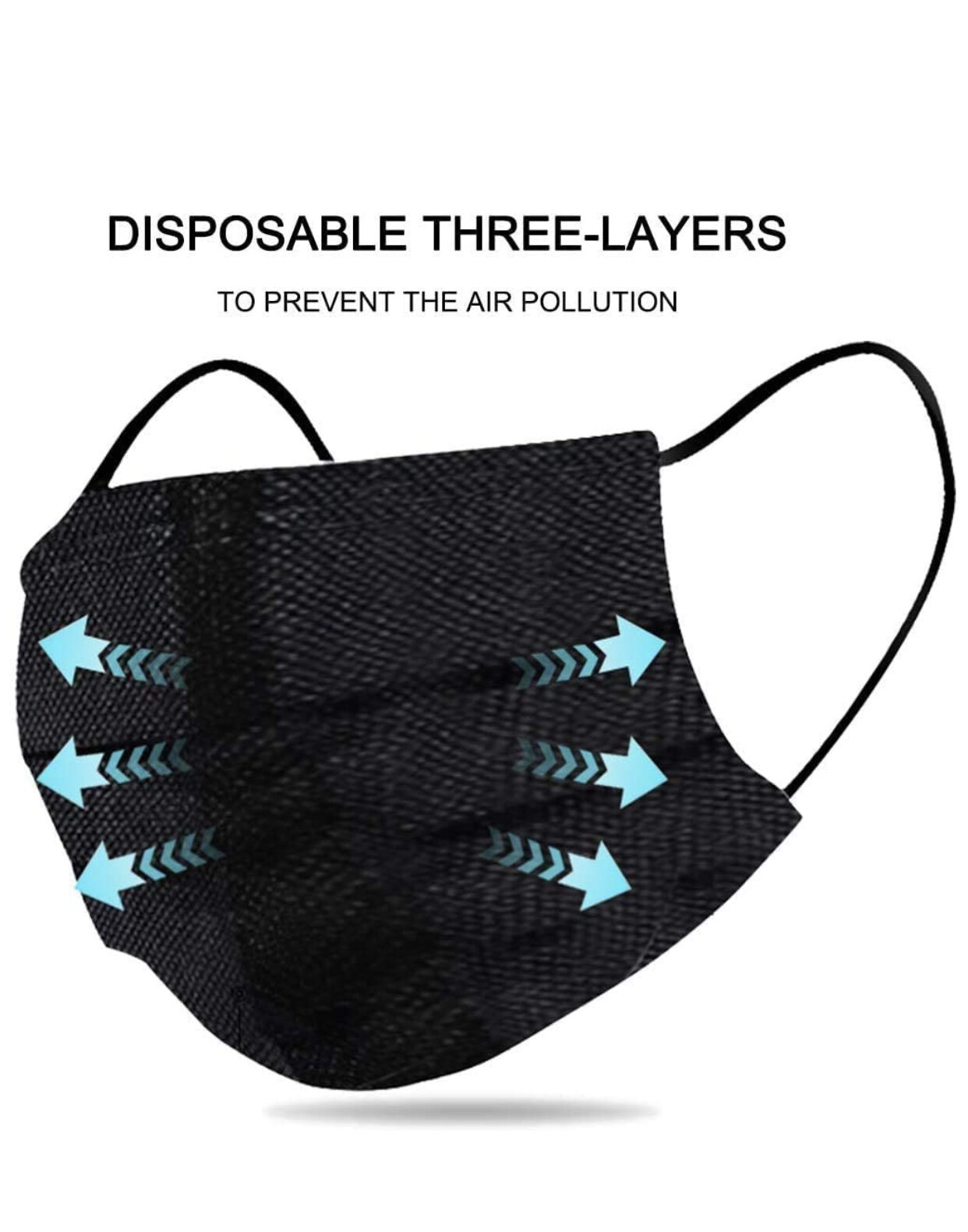 (50 PCS)Black 3-Ply Disposable Protective Face Mask Earloop Mouth Cover