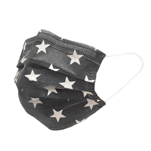 Black & White Face Mask Disposable 3-ply Mouth Cover w/ Star Pattern 100pcs