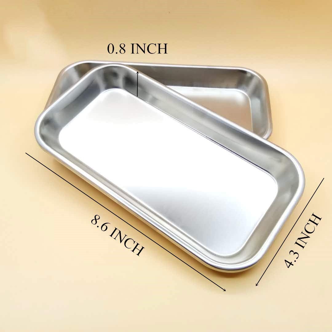 Medical Tray Stainless Steel (3 Pack), Dental Lab 8.6″ x 4.3″ x 0.8″, Silver