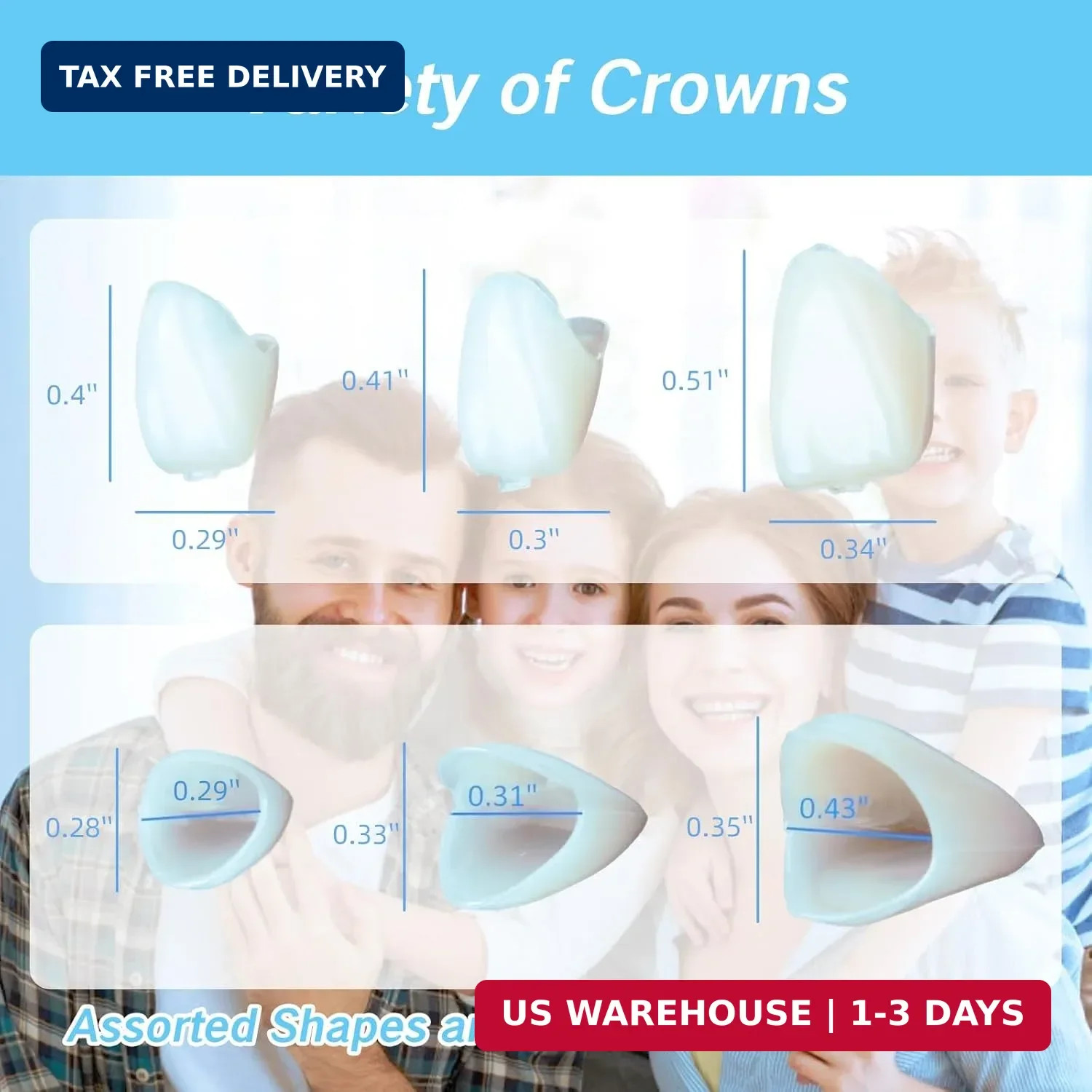 50 Pcs Tooth Caps for Broken Tooth Mixed Sizes Dental Temporary Crown Kit Front