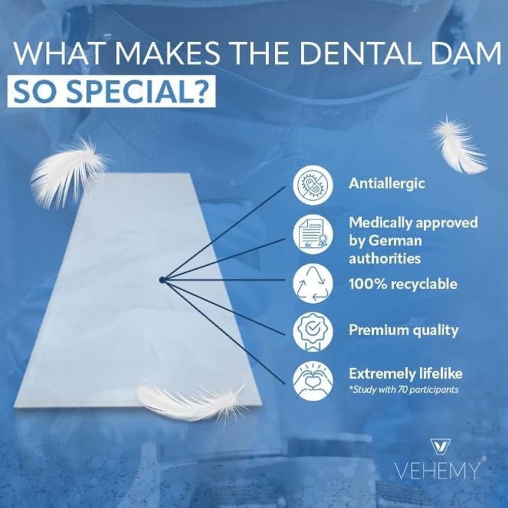Vehemy Dental Dams 3-Pack, Latex-Free Oral Dams, Hypoallergenic Transparent