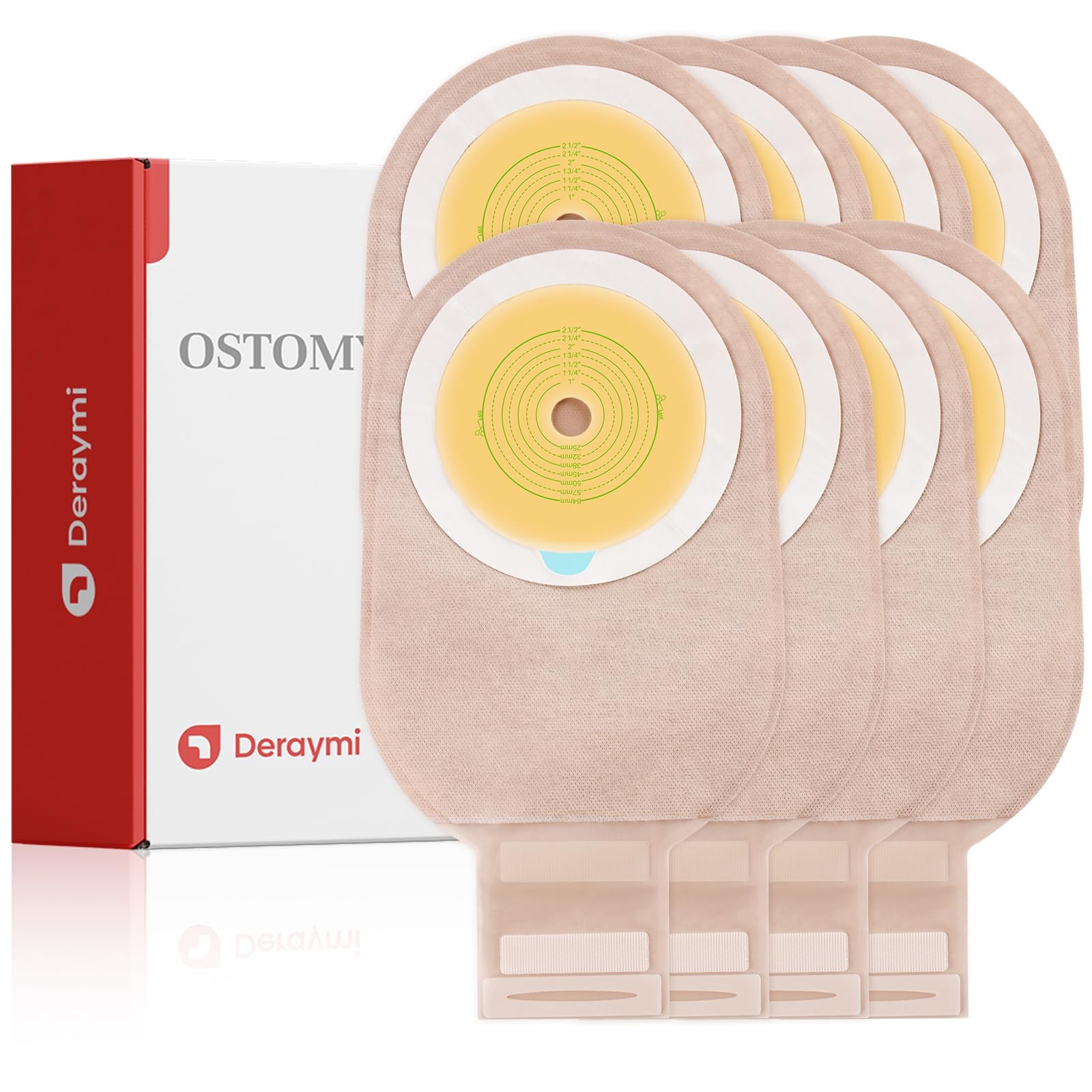 Deraymi 100 Pcs Colostomy Bags One-Piece Ostomy Bag Hook And Loop Closure For