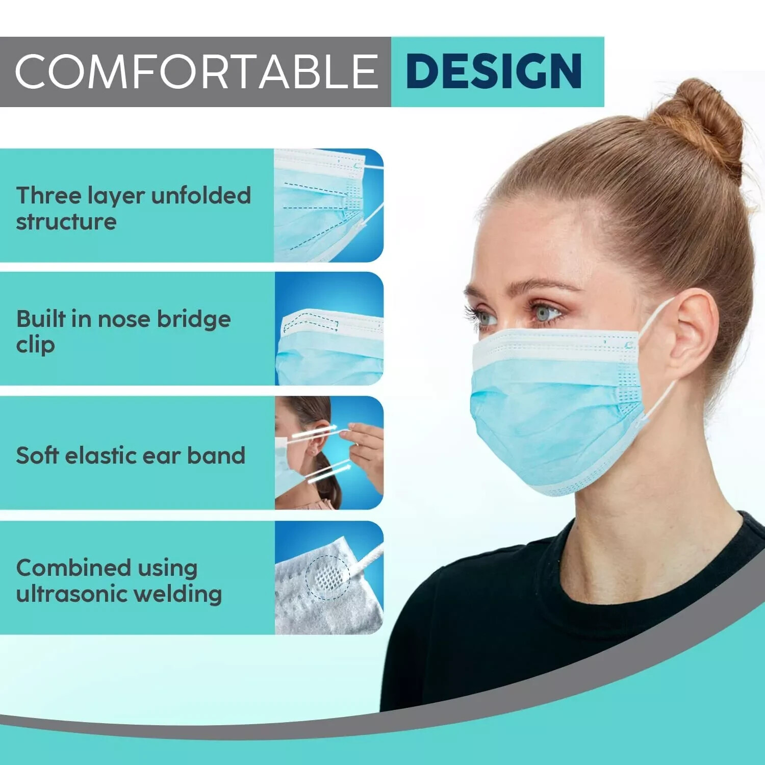 50 PCS 3- Ply Disposable Face Mask Protective Ear Loop Non Medical Mouth Cover