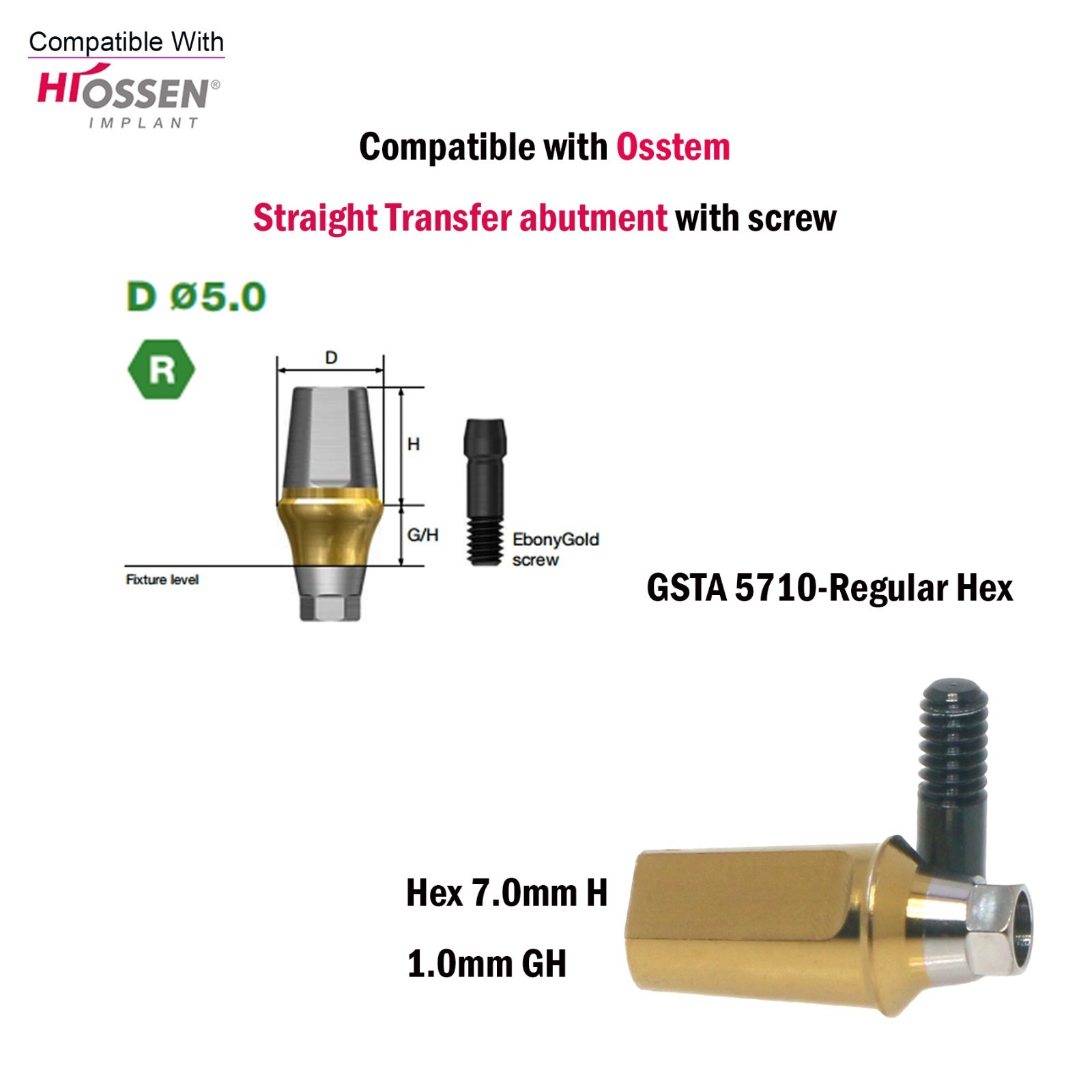 US Dental Straight Transfer Abutment Mini/Regular 1-6.0mm for Osstem Hiossen TS