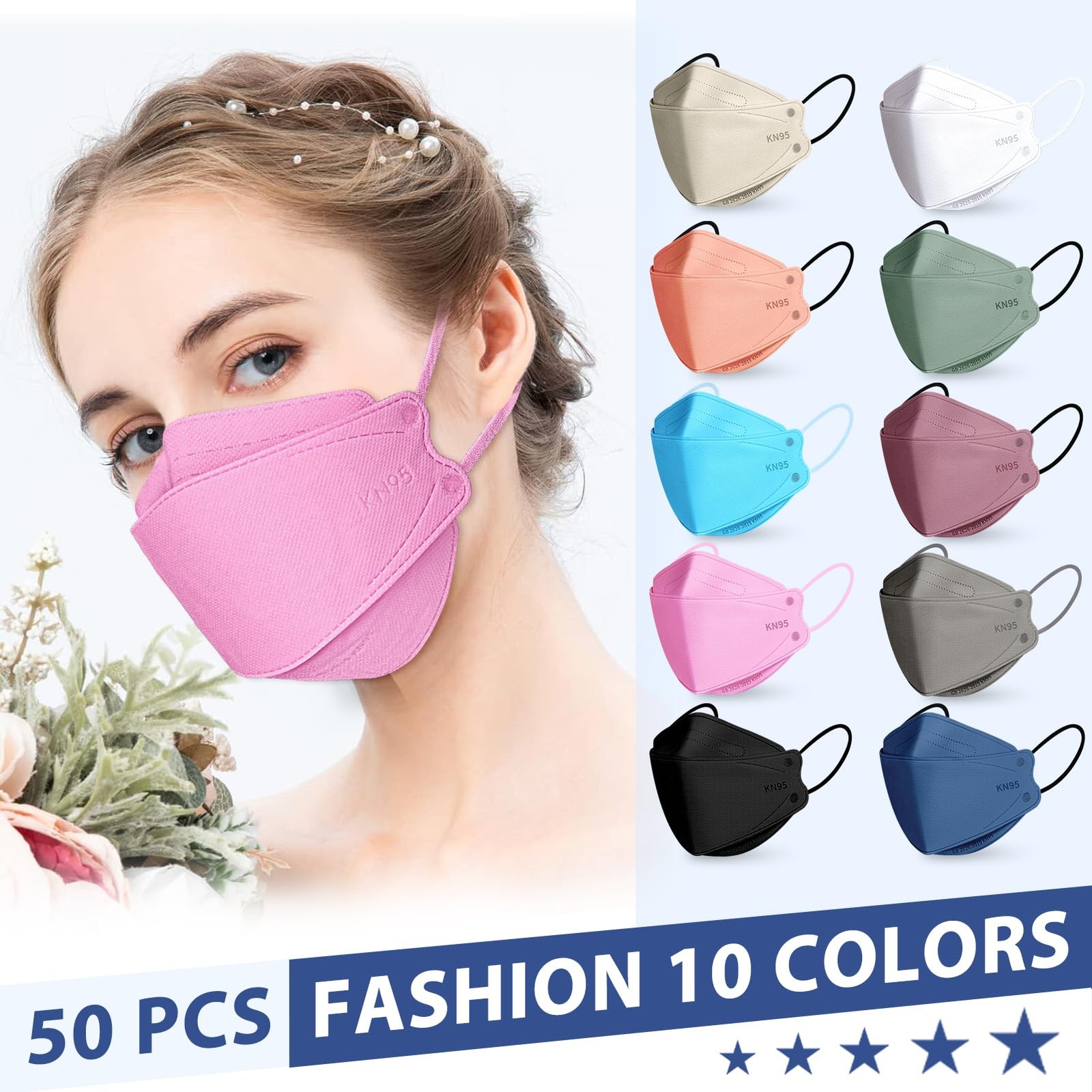 50 Pack KN95 Face Masks 5 Layer Disposable Adults Dust Smoke Hospital, Free Ship