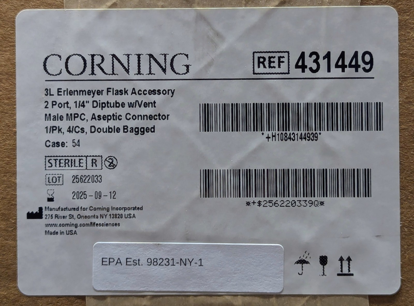 Corning 431449 Disposable 70 mm Aseptic Transfer Cap for 3L Erlenmeyer Flask