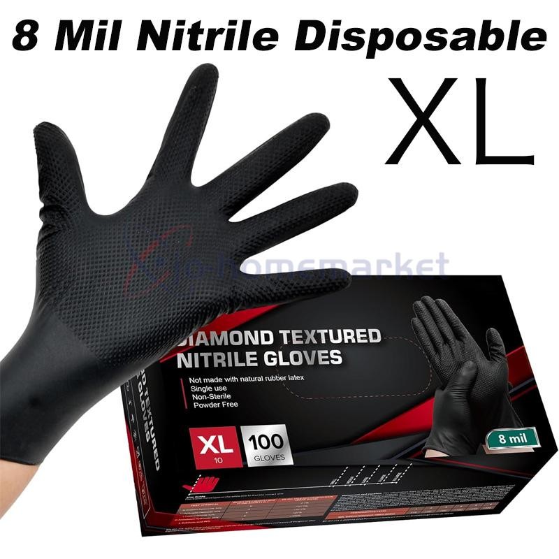 Heavy Duty Nitrile Gloves 8Mil Extra Thick Mechanic Home Garden Disposable Glove