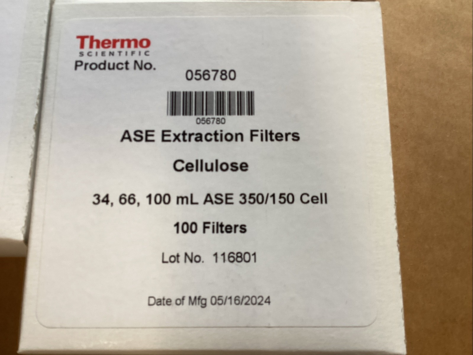 (2) Thermo 056780, Dionex D28, Cellulose 30mm ASE Extraction Cell Filters