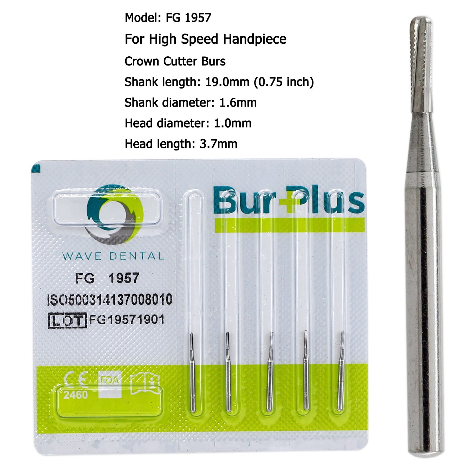 Wave Dental Carbide Burs For High Speed Handpiece Friction Grip FG 1957 1958