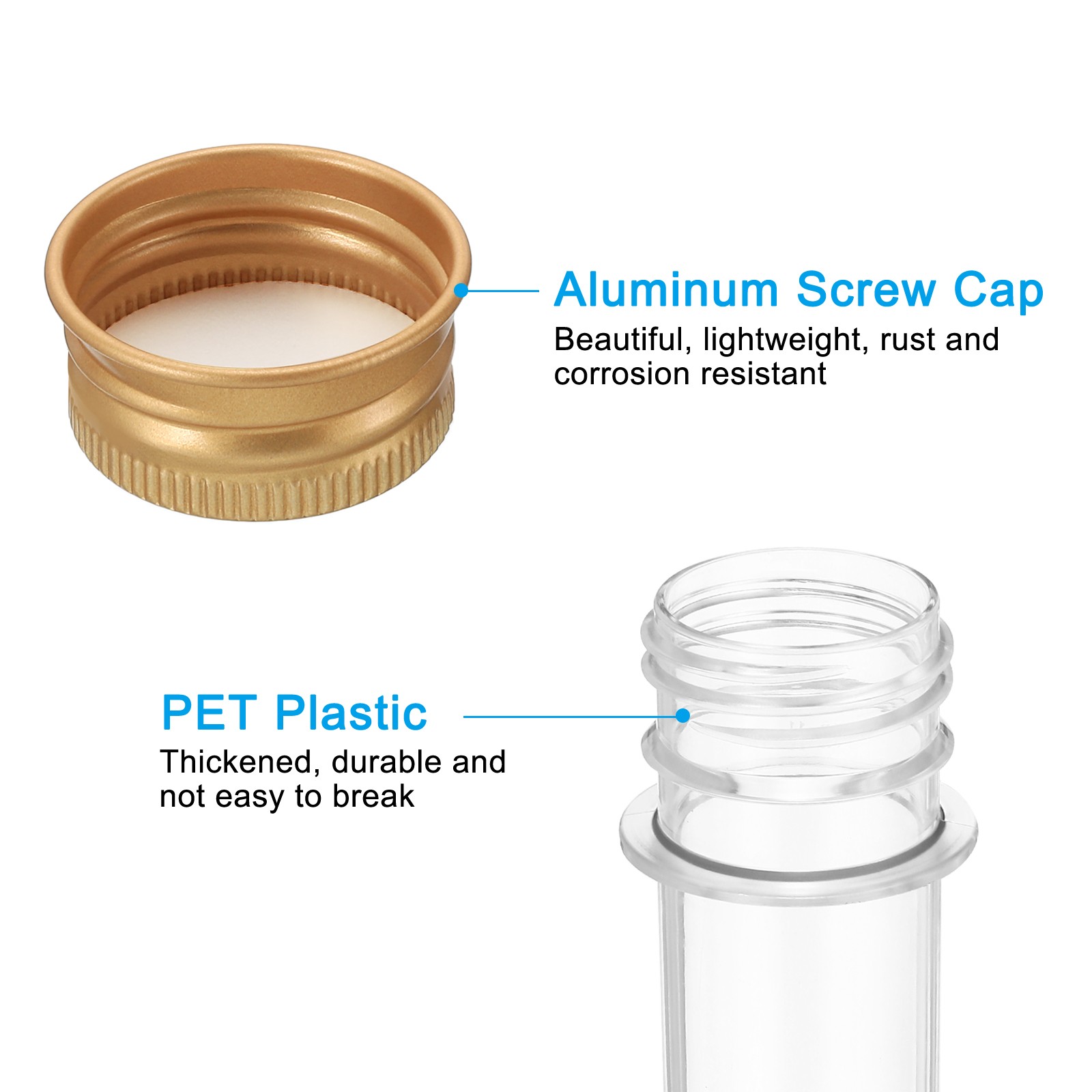 45ml Plastic Test Tubes with Screw Caps, 6Pcs 141x25mm Tubes, Gold Tone