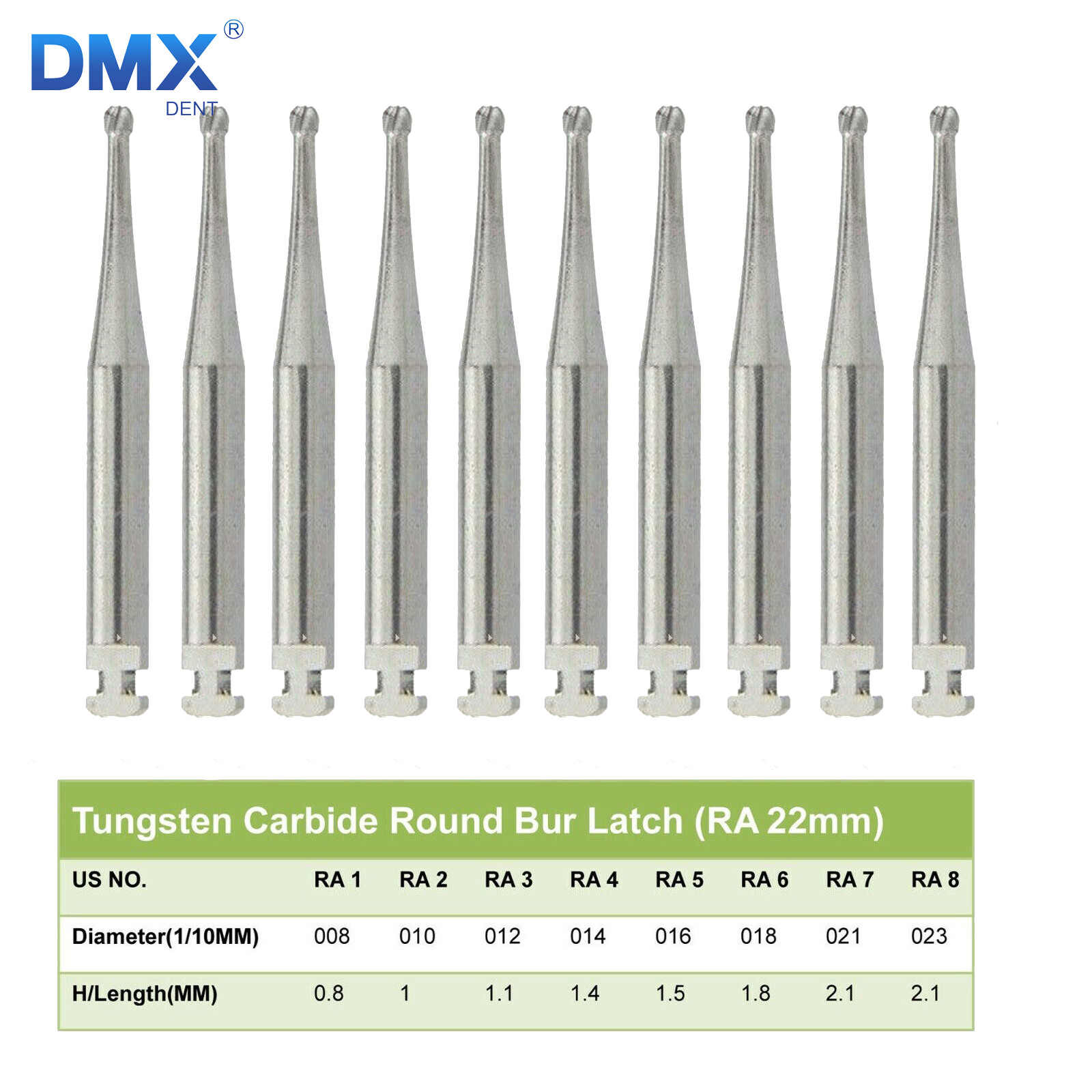 Round Carbide Burs for Slow Speed Latch RA (Choose Your Size & Qty) 22mm 26mm A