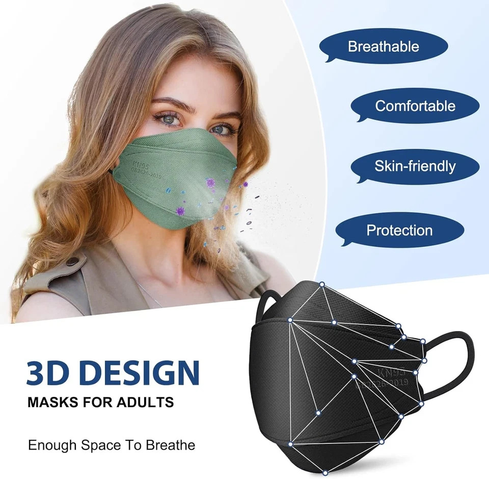 50 Pack 5 Layer KN95 Face Masks Disposable Adults Wildfire Smoke Dust Hospital