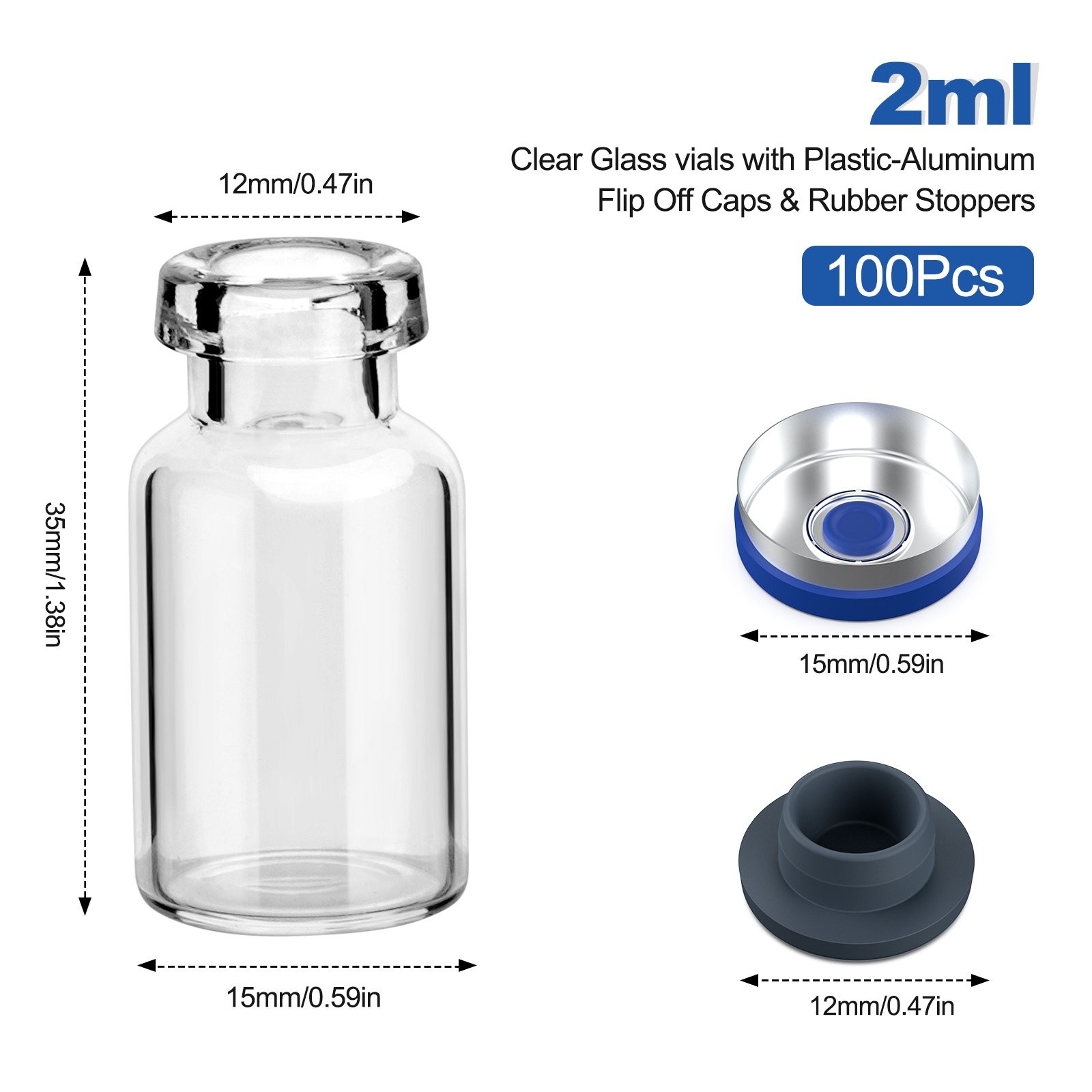 1000PCS 2/3/5/10/20ml Glass Vials Headspace Vials Lab Vials w/ Caps Sample vials