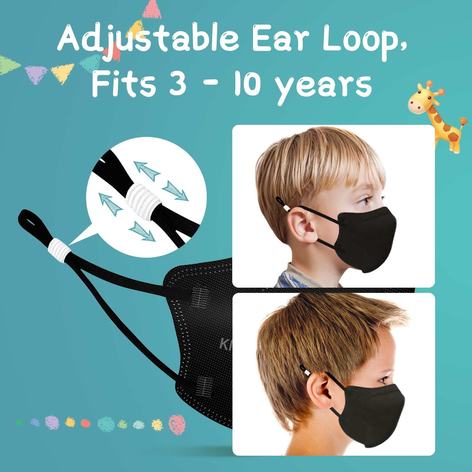Funight Kids KN95 Masks for Children, 1 Count (Pack of 50), Kid-50 Pack-black