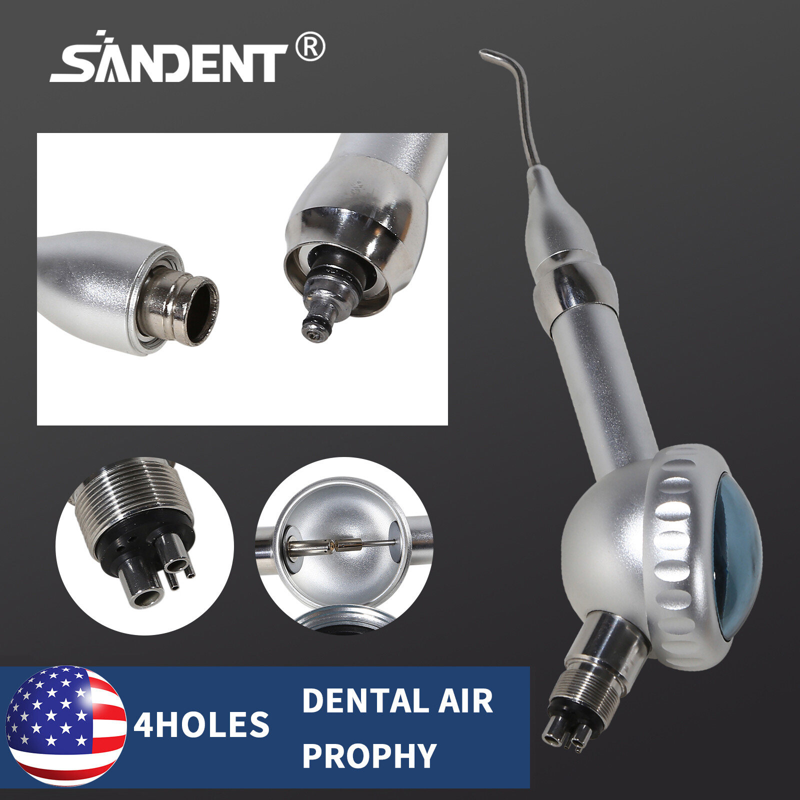 Dental Air Polisher Flow Teeth Polishing Handpiece Hygiene Prophy Jet 4 H &Tip