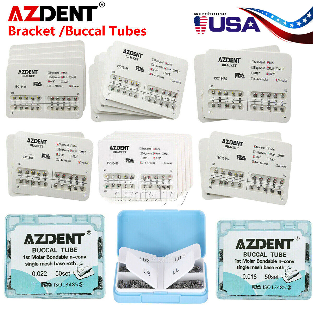 AZDENT Dental Ortho Mini Bracket Braces /Buccal Tubes 1st Molar Roth MBT 022