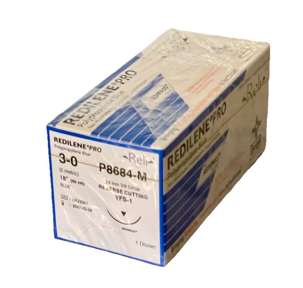 Reli REDILENE Pro 3-0 Polypropylene Sutures P8694-M 24mm 3/8c RC YFS-1 Exp 2027