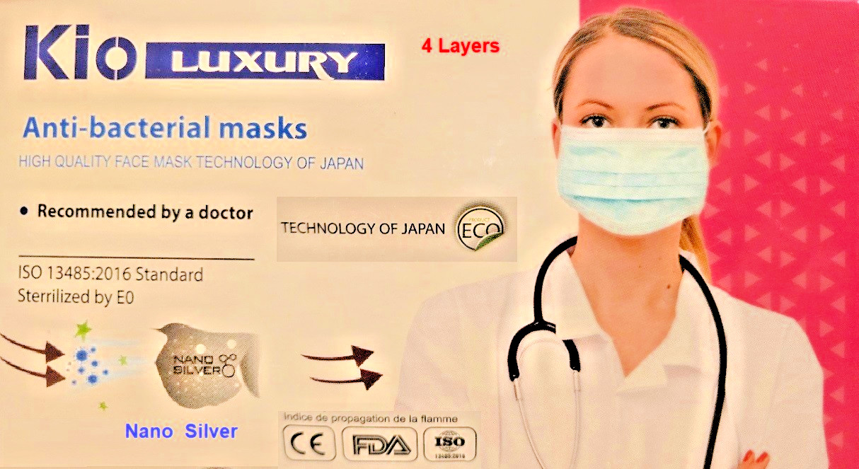 2500 Kio Luxury 4 Layer Disposable Face Masks Nano Silver 50 Boxes Per Case