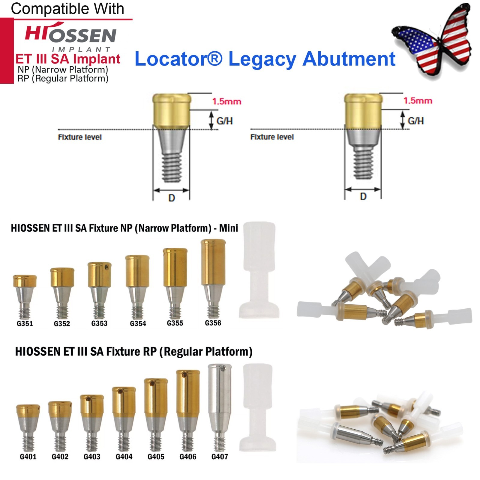 US Dental Fits Hiossen Zest Legacy Locator Abutment Internal Hex Mini & Regular