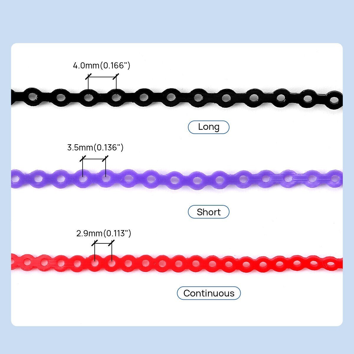 Dental Orthodontic Elastic Rubber Power Chain Braces Bands Short/Long/Close