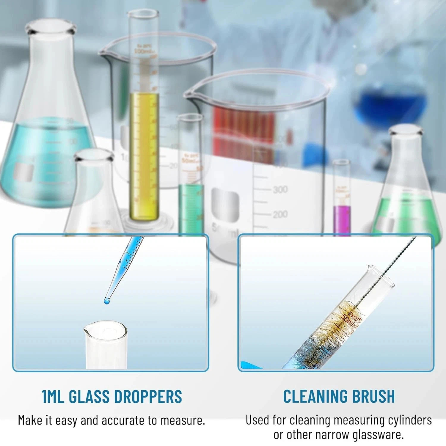 14Pcs Lab Flask Glass Measuring Glass Set: Beakers & Cylinders Lab Drying Rack