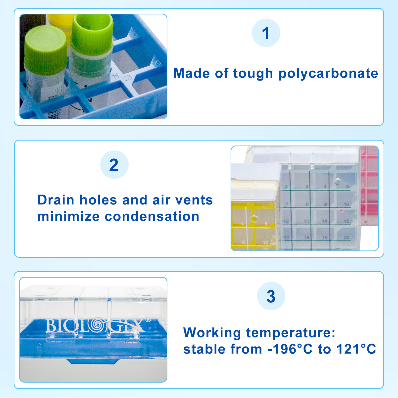 25-Well PC Cryogenic Boxes, Polycarbonate Freezer Boxes for Sample Storage