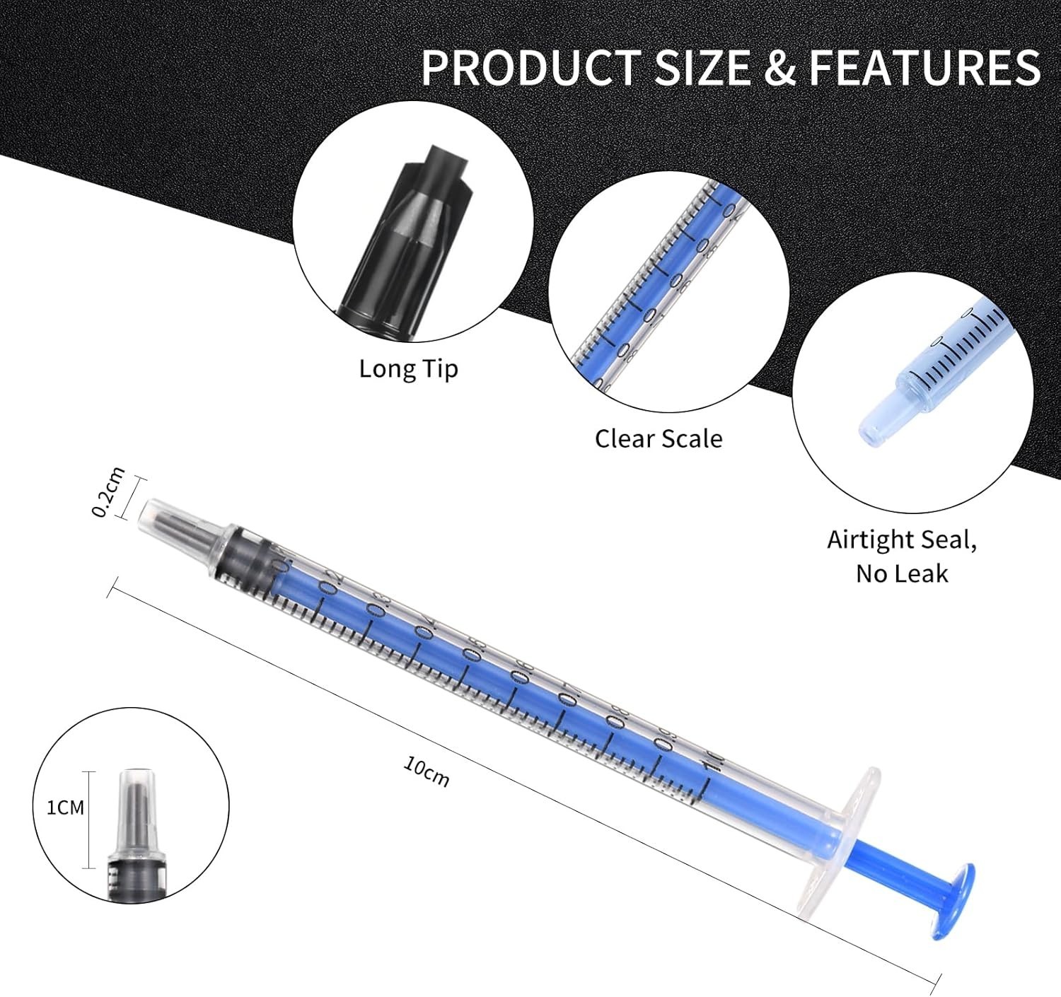 20 Pack 1ml Syringe with Cap for Liquid, 1cc Plastic Small Syringes with Cover