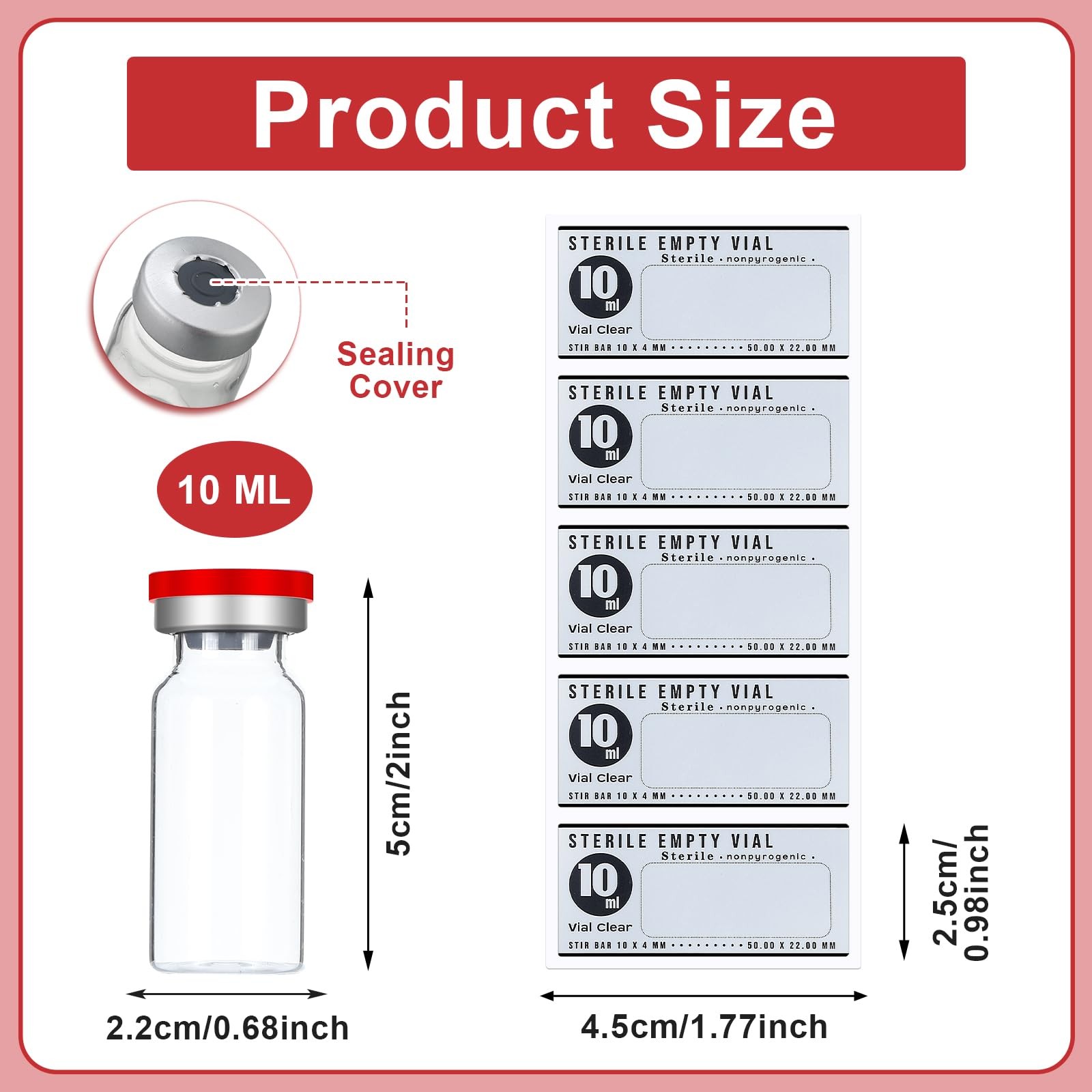 20 Pcs 10ml Sealed Sterile Empty Vials with Self Healing Injection Port Glass…