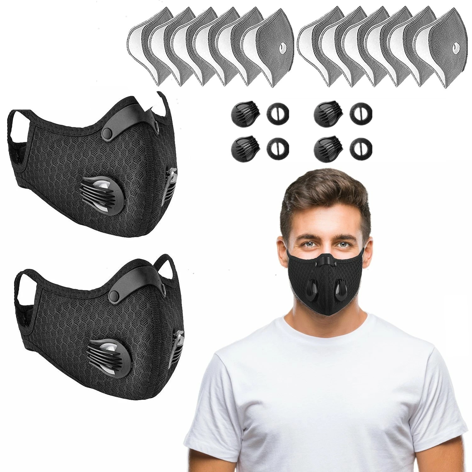 2x Half Facepiece Reusable Face Cover Respirator Washable Dust Mask With Filters