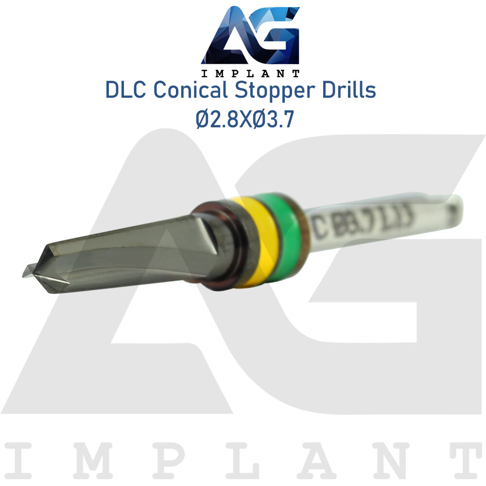 Ø2.8XØ3.7 Integral Stopper DLC Conical Drill External Irrigation Tool Carbon